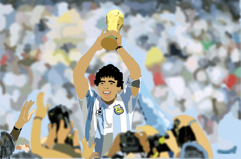 Diego Maradona lifting the World Cup - Football Shirt Collective