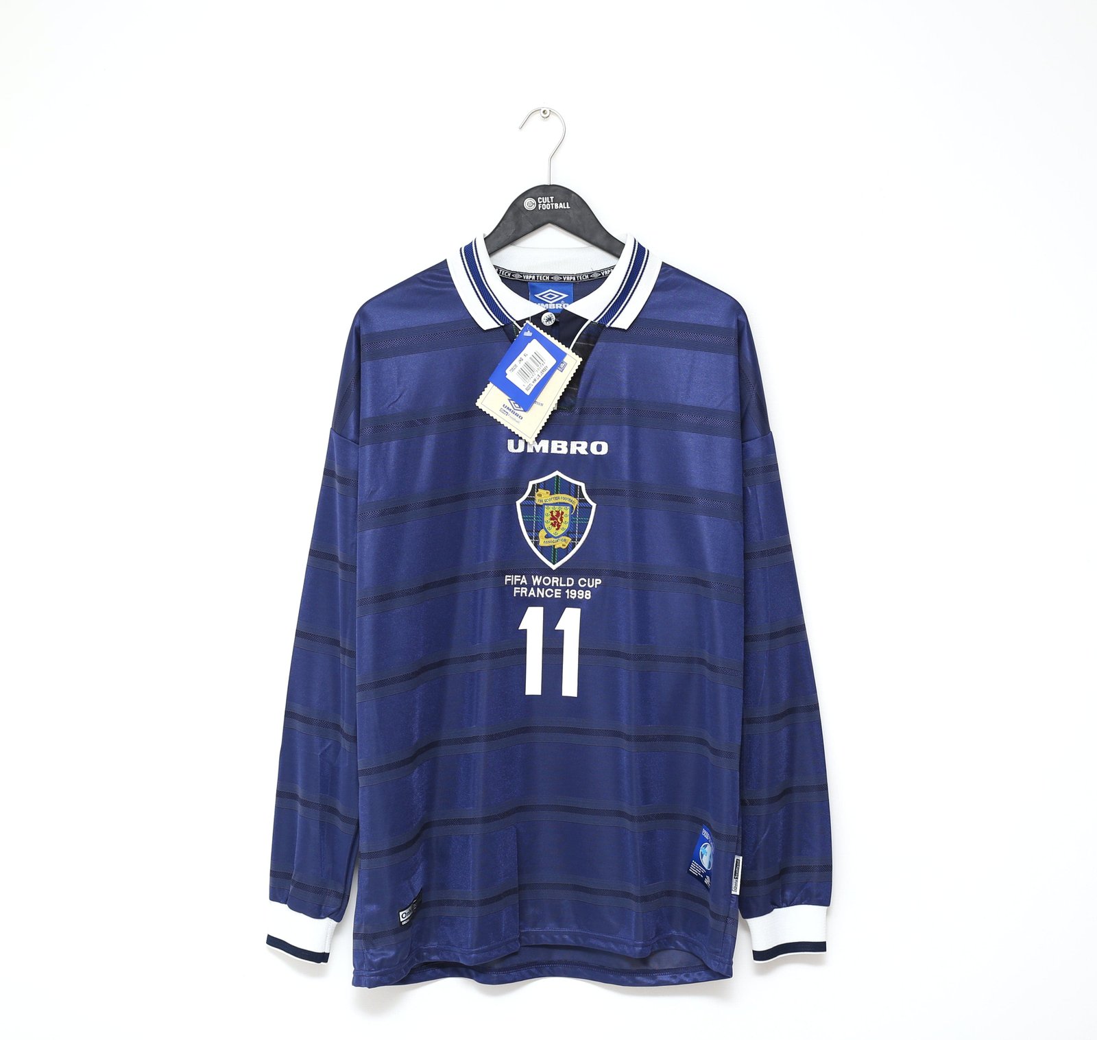 1998 COLLINS #11 Scotland World Cup 98 Vintage Umbro Home Football Shirt (XL)