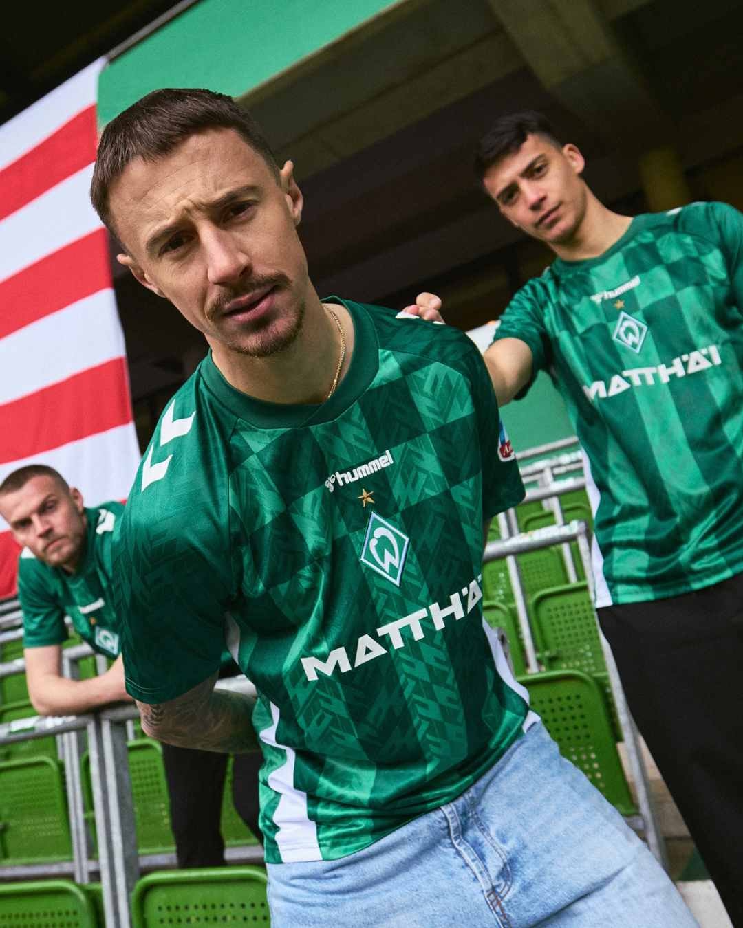 Model wearing the 2024-25 Werder Bremen home shirt